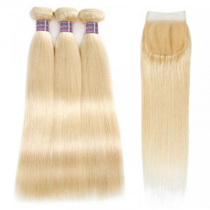 colored hair extensions straight hair 613 cheap blonde bundles with lace closure