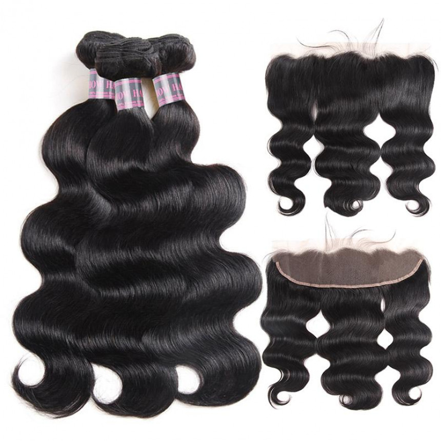 Brazilian Body Wave 3 Bundles with 13*4 Lace Frontal Closure 