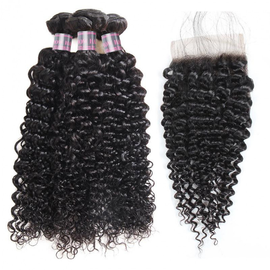 virgin brazilian curly hair 3 bundles with lace closure