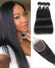 virgin brazilian straight hair 3 bundles with 4 4 lace closure  human hair