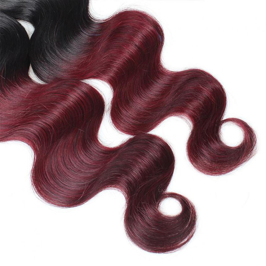 virgin remy hair 99j ombre burgundy color body wave 3 bundles with 4 4 lace closure