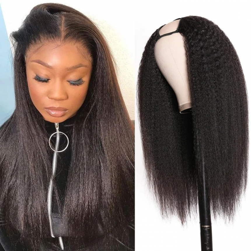 Malaysian Kinky Curly U Part Wig Straight Human Hair Wigs