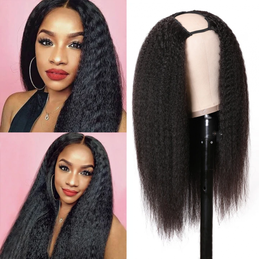 Malaysian Kinky Curly U Part Wig Straight Human Hair Wigs