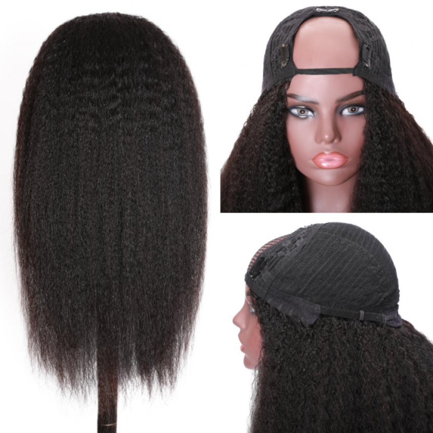 Malaysian Kinky Curly U Part Wig Straight Human Hair Wigs