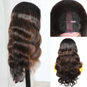U Part Body Wave Wig Human Hair Wigs Dark Auburn 100% Human Hair Super Soft