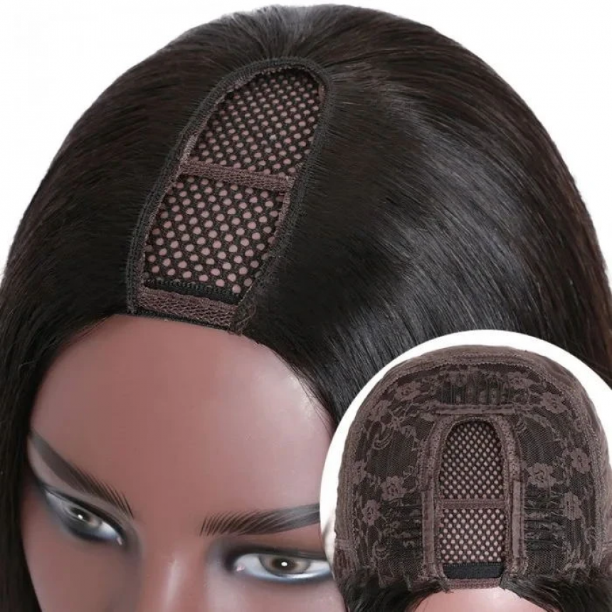 Straight Hair U Part Wig 150% Density Classic Virgin Remy Straight Wigs With Plastic Net Cap