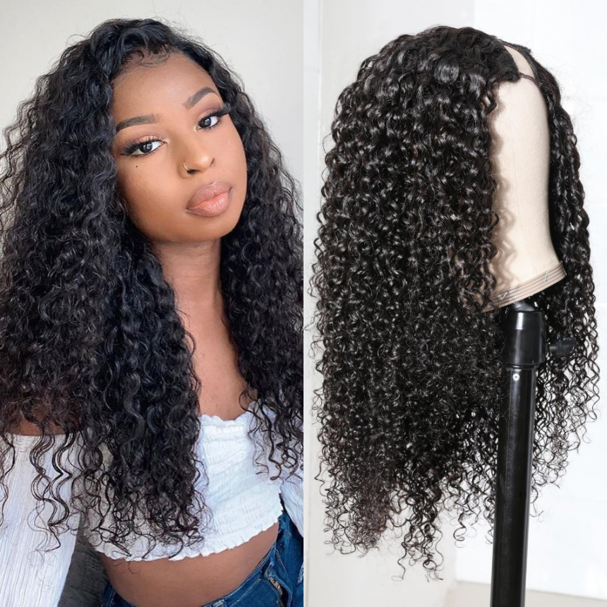 Upart Wigs Jerry Curly Human Hair Glueless Left Side U Part Wigs 100% Human Hair Super Soft