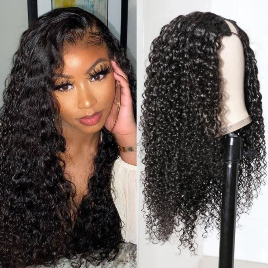 Upart Wigs Jerry Curly Human Hair Glueless Left Side U Part Wigs 100% Human Hair Super Soft