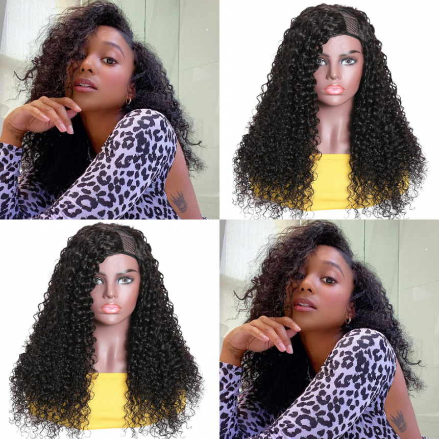 Upart Wigs Jerry Curly Human Hair Glueless Left Side U Part Wigs 100% Human Hair Super Soft