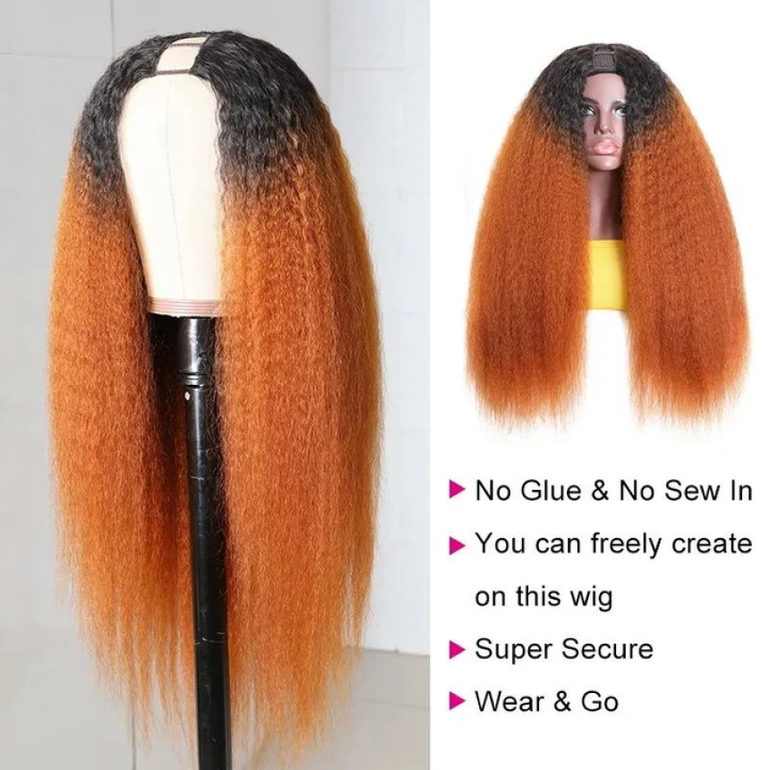U Part Wig 100% Brazilian Remy Human Hair T1b/30 Ombre Kinky Straight Wigs 200% Density T1b/30 Ombre U Part Wig 100% Brazilian Remy Human Hair T1b/30 Ombre Kinky Straight Wigs 200% Density T1b/30 Ombre