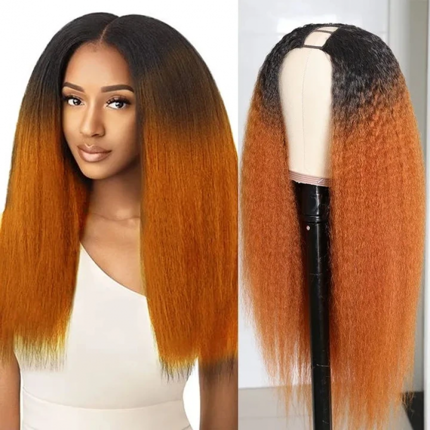 U Part Wig 100% Brazilian Remy Human Hair T1b/30 Ombre Kinky Straight Wigs 200% Density T1b/30 Ombre U Part Wig 100% Brazilian Remy Human Hair T1b/30 Ombre Kinky Straight Wigs 200% Density T1b/30 Ombre
