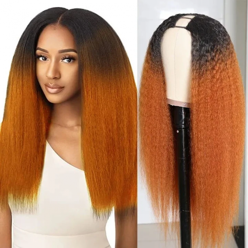 U Part Wig 100% Brazilian Remy Human Hair T1b/30 Ombre Kinky Straight Wigs 200% Density T1b/30 Ombre