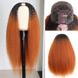 U Part Wig 100% Brazilian Remy Human Hair T1b/30 Ombre Kinky Straight Wigs 200% Density T1b/30 Ombre