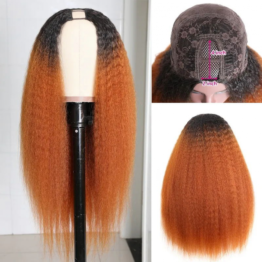 U Part Wig 100% Brazilian Remy Human Hair T1b/30 Ombre Kinky Straight Wigs 200% Density T1b/30 Ombre U Part Wig 100% Brazilian Remy Human Hair T1b/30 Ombre Kinky Straight Wigs 200% Density T1b/30 Ombre