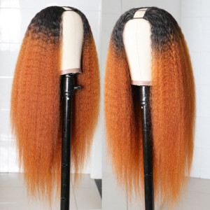 U Part Wig 100% Brazilian Remy Human Hair T1b/30 Ombre Kinky Straight Wigs 200% Density T1b/30 Ombre