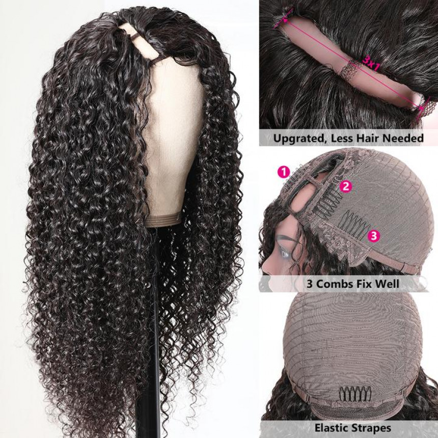 Jerry Curly Hair U Part Wig Side Part Glueless Easy To Wear Human Hair Wigs 150% Density Jerry Curly Hair U Part Wig Side Part Glueless Easy To Wear Human Hair Wigs 150% Density