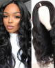 Middle Part Body Wave U Part Human Hair Wig  Glueless Long Wigs Natural Black Color