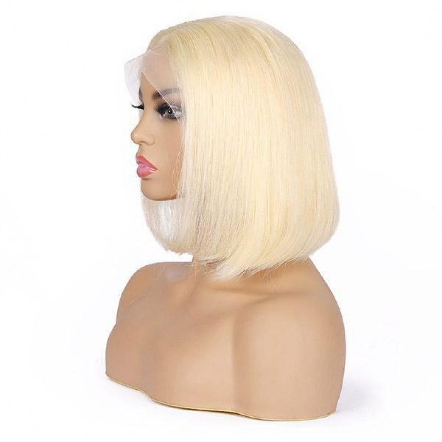 613 Blonde T-Part Lace Front Straight Short Bob Human Hair Wig