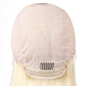 613 Blonde T-Part Lace Front Straight Short Bob Human Hair Wig