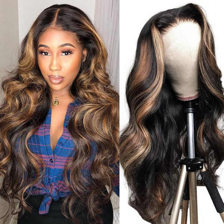 Honey Blonde Ombre Lace Wig T-Part Straight/Body Wave Human Hair Wigs