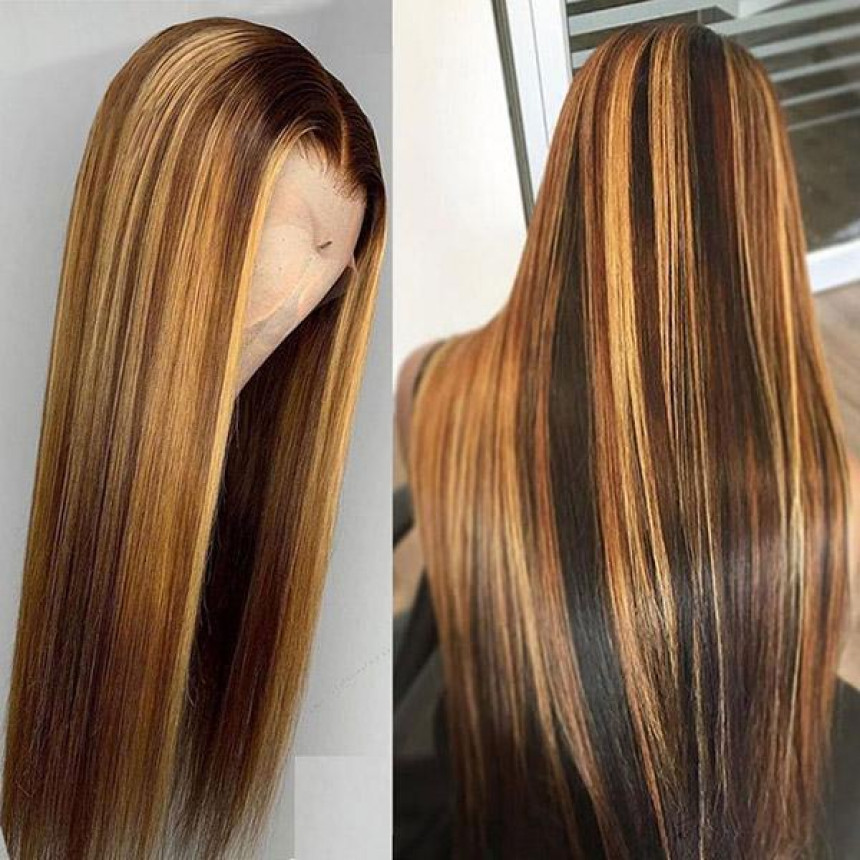 Honey Blonde Ombre Lace Wig T-Part Straight/Body Wave Human Hair Wigs