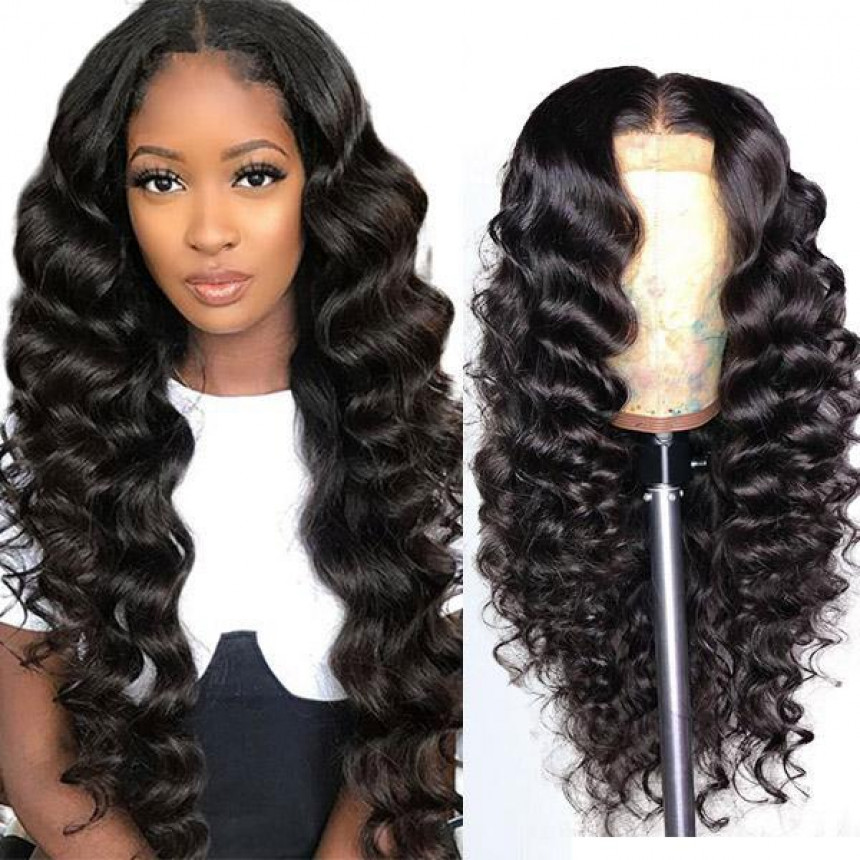 Loose Deep Wave Hair T-part Lace Front Wig 100% Virgin Human Hair Wigs