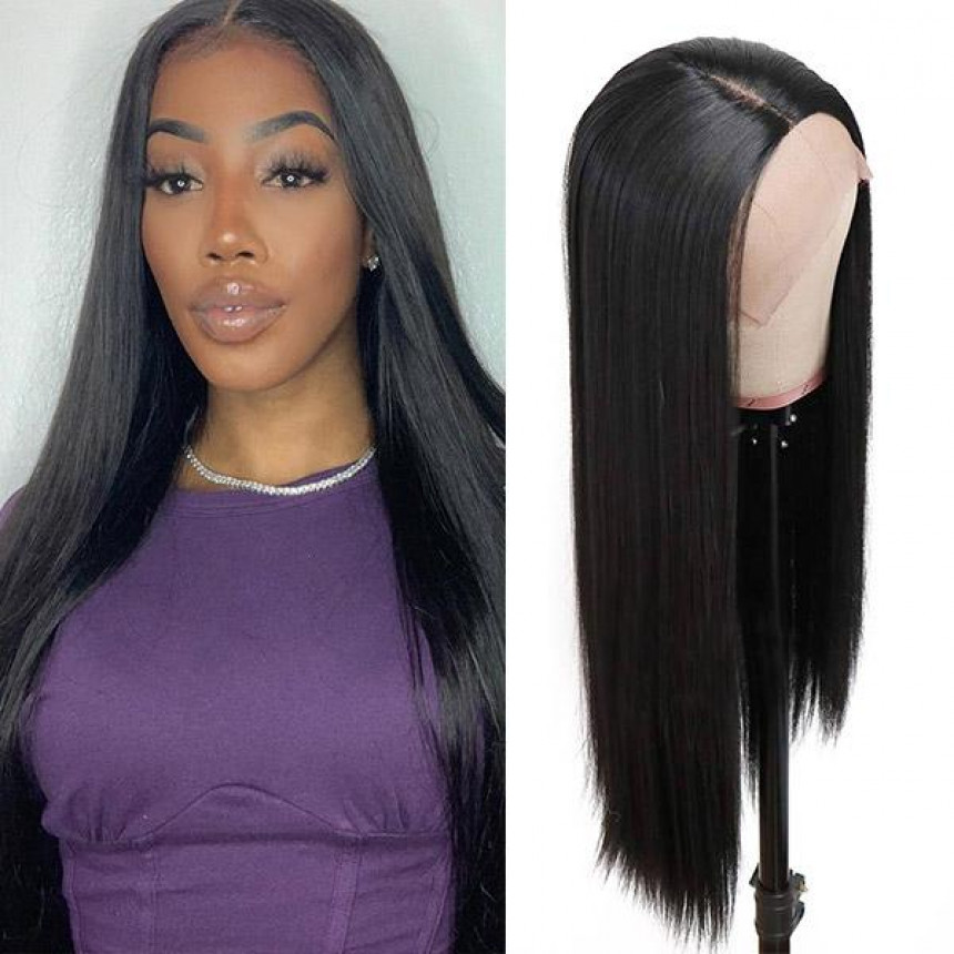Straight Hair T-Part Lace Front Wig 10A Grade Virgin Remy Human Hair Wigs