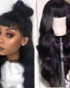 New Arrival Body Wave Machine Made Human Hair Wig With Free Part Bangs