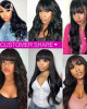 New Arrival Body Wave Machine Made Human Hair Wig With Free Part Bangs
