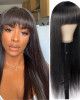 Straight Full Machine Made Wig With Neat Bangs No Lace Affordable 100% Human Hair Wig