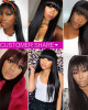 Straight Full Machine Made Wig With Neat Bangs No Lace Affordable 100% Human Hair Wig