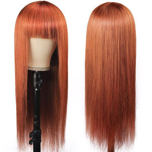 Cheap Colored Wigs Ginger Color Machine Made Straight Human Hair Wigs With Bangs