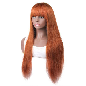 Cheap Colored Wigs Ginger Color Machine Made Straight Human Hair Wigs With Bangs