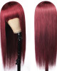 Colored Wigs 99J#  Straight Virgin Human Hair Wigs Machine Made Wigs With Bangs