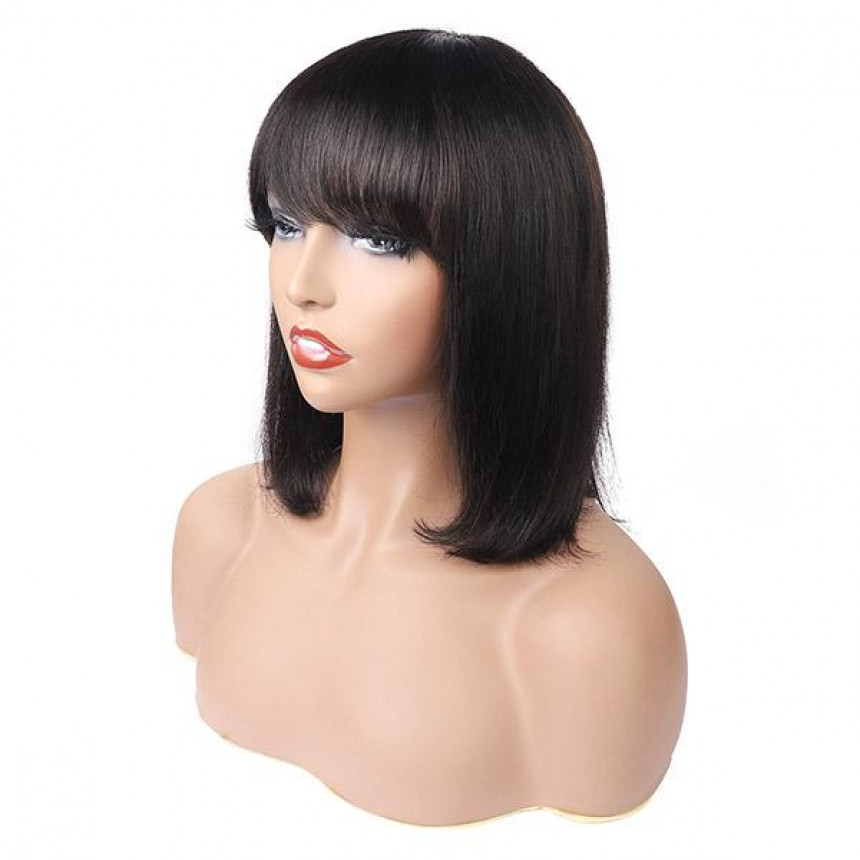 Straight Hair Machine Made Short Bob 100% Human Hair With Bangs