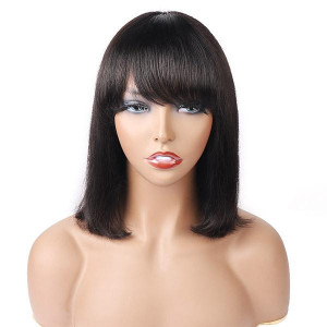 Straight Hair Machine Made Short Bob 100% Human Hair With Bangs