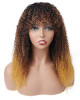 Ombre Three Color Machine Made Curly Wigs 100% Human Hair Wig With Bangs