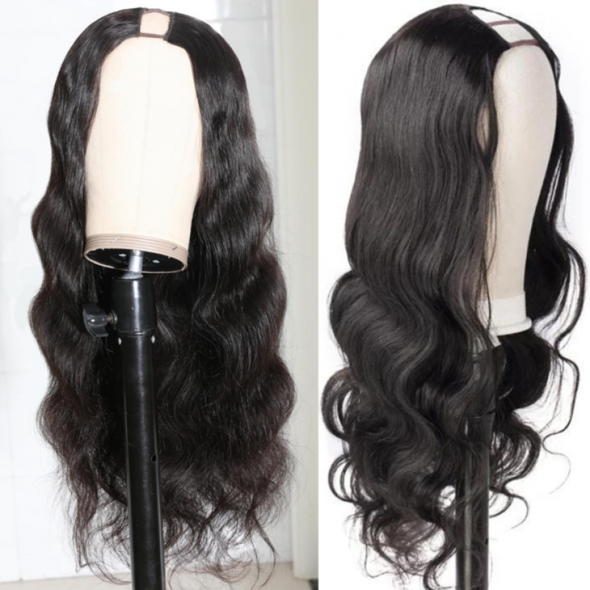 U Part Super Easy Affordable Glueless Body Wave Wigs 100% Human Hair Wig