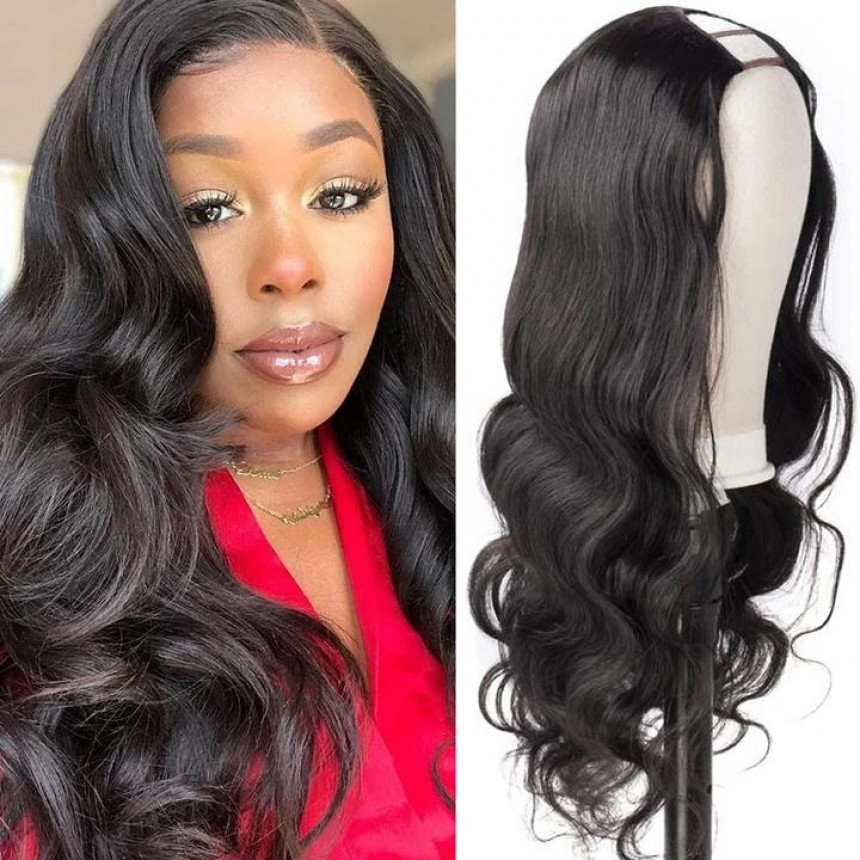 U Part Super Easy Affordable Glueless Body Wave Wigs 100% Human Hair Wig