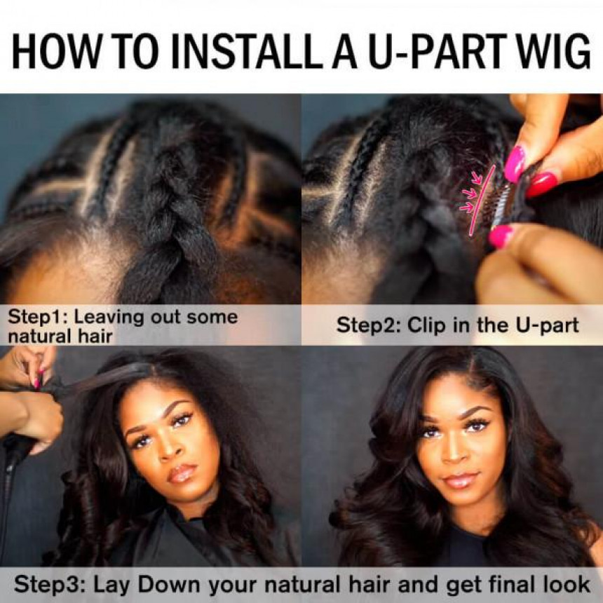 U Part Super Easy Affordable Glueless Body Wave Wigs 100% Human Hair Wig